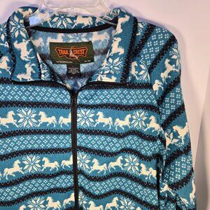 Trail Crest Knit outer and Fleece inner.  Full Zip Jacket, Size Large.  Horse